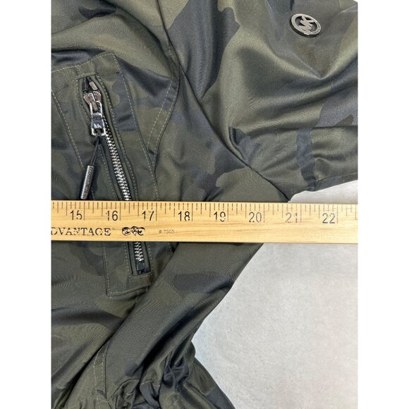 Michael Kors Coat Womens Large Green Camouflage Hooded Full Zip Snaps - Picture 8 of 11